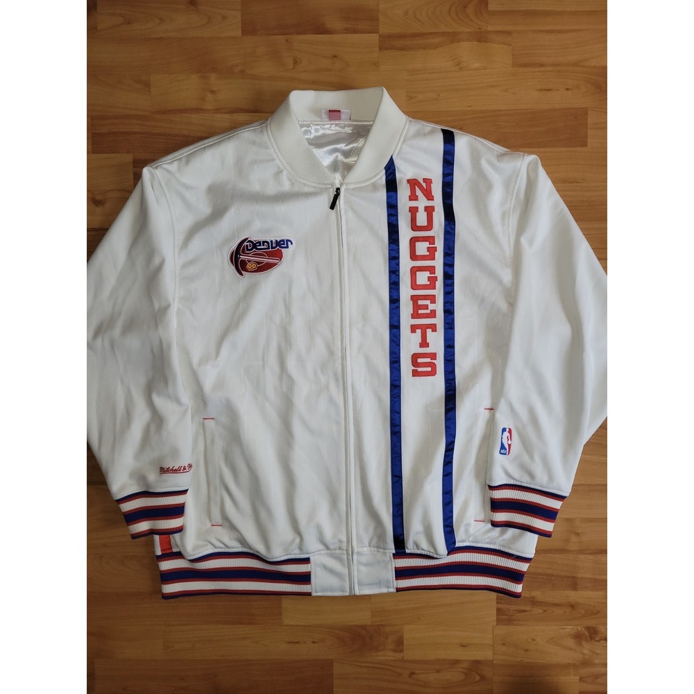 Denver Nuggets White Track Jacket NBA Satin Full Zip Mitchell & Ness, Mens 3XL